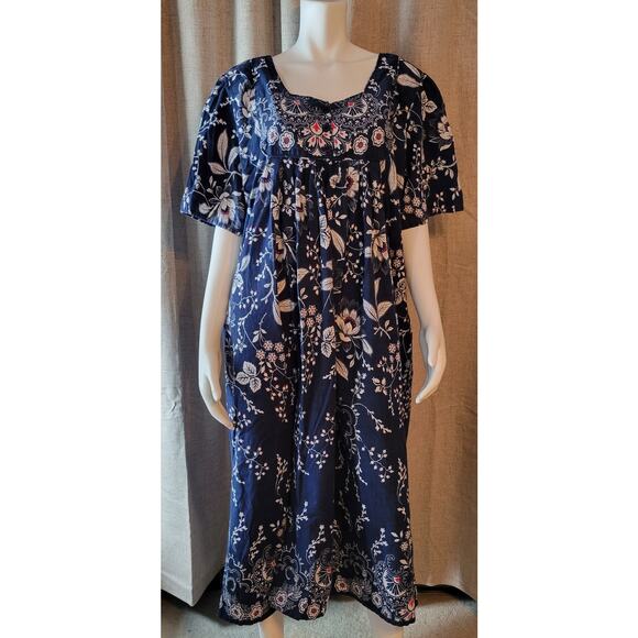 Only Necessities Other - Only Necessities Women's 4X Bib Front Blue Floral Lounge Dress Nightgown Pockets